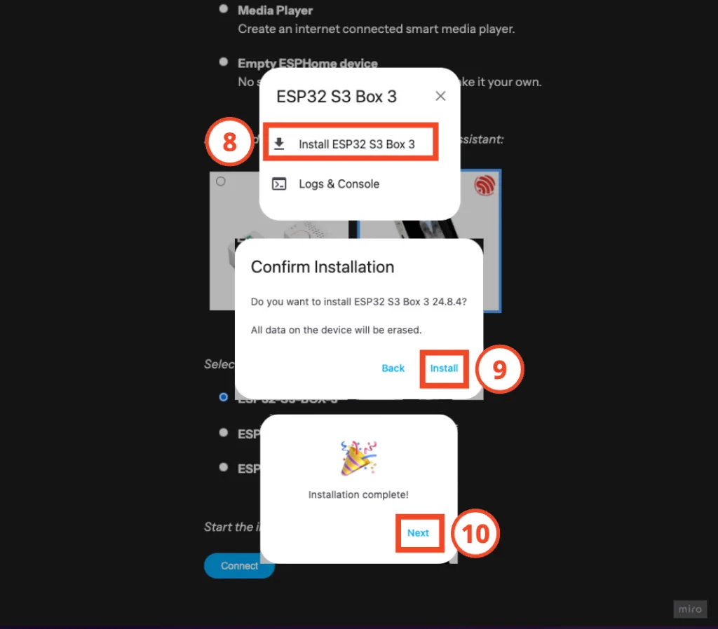 ESP32-S3-BOX-3 deploys Home Assistant localized voice assistant, 3 personalized teaching methods – Home Assistant step-by-step teaching EP 10 22 選擇「Install ESP32 S3 Box 3」點擊「Install」點擊「Next」